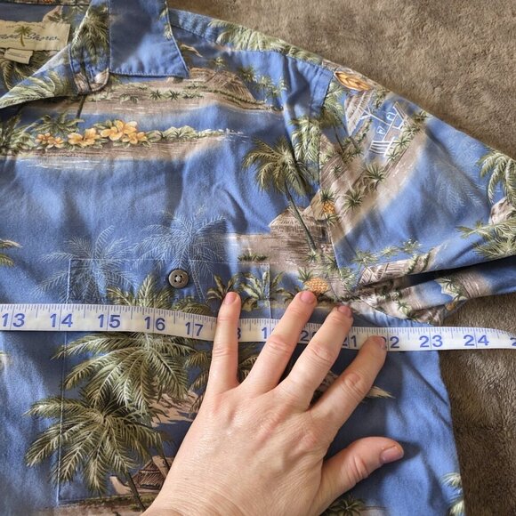 Island Shores Hawaiian Shirt Mens Medium Blue Tropical Palm Tree Beach Aloha - Picture 7 of 10